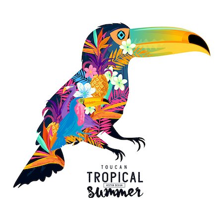 Tropical Summer Toucan. Abstract Toucan bird with various tropical elements. Stock Photo - Budget Royalty-Free & Subscription, Code: 400-08572324