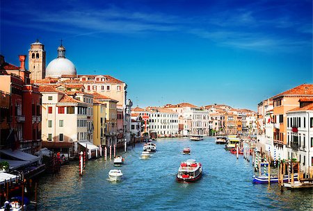 Grand canal with boats  at sunny day, Venice, Italy, retro toned Stock Photo - Budget Royalty-Free & Subscription, Code: 400-08573171