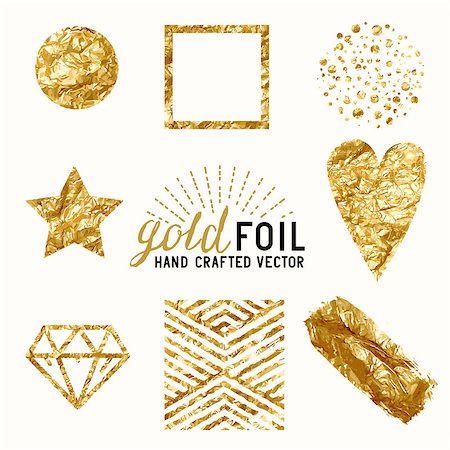 Vector Gold Foil Effect Set. A collection of gold foil items including gold dust, gold foil wrap, gold dots and patterns. Vector illustration. Stock Photo - Budget Royalty-Free & Subscription, Code: 400-08573200