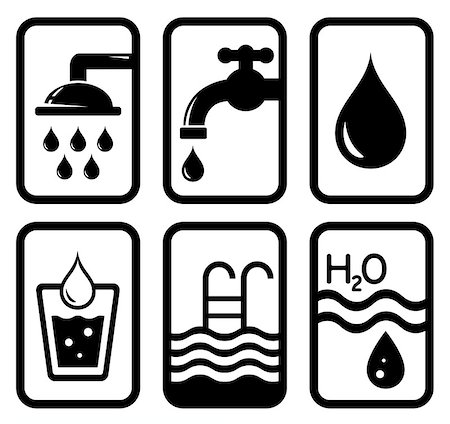 pictures of water glass and faucet - set of isolated black water concept symbols Stock Photo - Budget Royalty-Free & Subscription, Code: 400-08573708