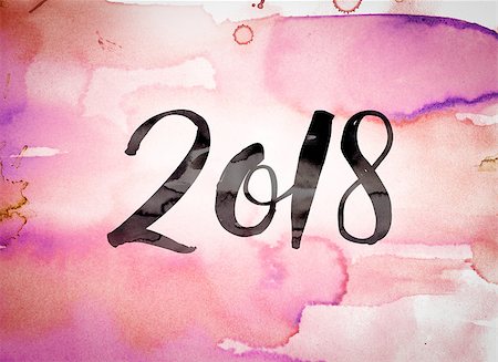 enterlinedesign (artist) - The word "2018" written in black paint on a colorful watercolor washed background. Stock Photo - Budget Royalty-Free & Subscription, Code: 400-08573924