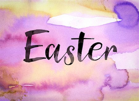 The word "Easter" written in black paint on a colorful watercolor washed background. Stock Photo - Budget Royalty-Free & Subscription, Code: 400-08573932