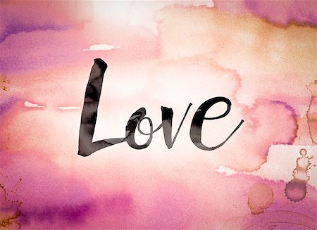 The word "Love" written in black paint on a colorful watercolor washed background. Photographie de stock - Aubaine LD & Abonnement, Code: 400-08573947