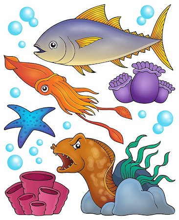 simsearch:400-08616368,k - Ocean fauna topic set 2 - eps10 vector illustration. Foto de stock - Super Valor sin royalties y Suscripción, Código: 400-08614096