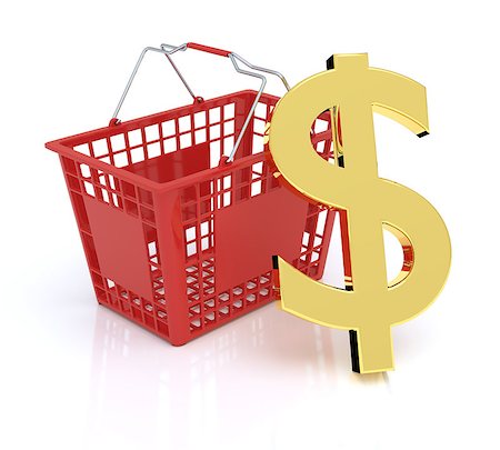Shopping basket over white background with dollar symbol Stock Photo - Budget Royalty-Free & Subscription, Code: 400-08614116