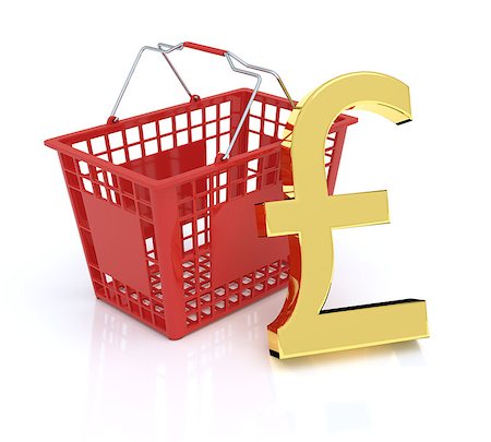 simsearch:400-08554585,k - Shopping basket over white background with pound symbol Stock Photo - Budget Royalty-Free & Subscription, Code: 400-08614118