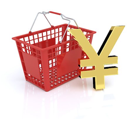 simsearch:400-08554585,k - Shopping basket over white background with yen-yuan symbol Stock Photo - Budget Royalty-Free & Subscription, Code: 400-08614119