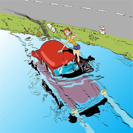 Car accident girl driver. Transport and machines. The rules of the road. The car sank under water Stock Photo - Budget Royalty-Free & Subscription, Code: 400-08614239