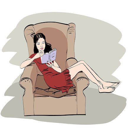 girl at home reading a book. A woman lying in a chair. Rest and Hobie. Literature reading books Stock Photo - Budget Royalty-Free & Subscription, Code: 400-08614246