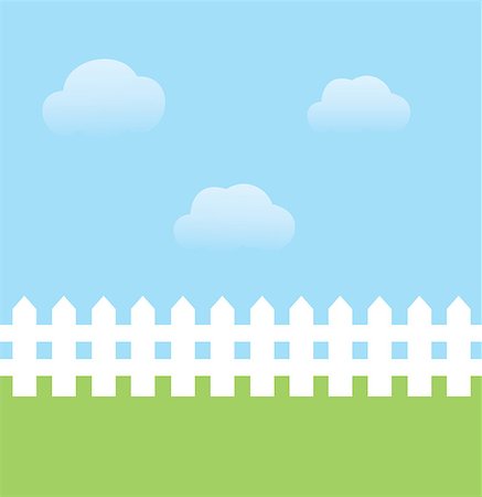 photo picket garden - vector illustration of background with sky, grass, fence Foto de stock - Super Valor sin royalties y Suscripción, Código: 400-08614520