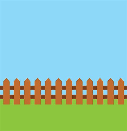 photo picket garden - vector illustration of background with sky, grass, fence Foto de stock - Super Valor sin royalties y Suscripción, Código: 400-08614521