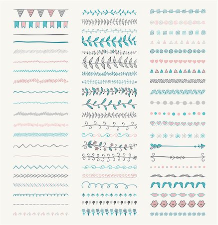 simsearch:400-08755813,k - Set of Hand Drawn Colorful Doodle Line Borders. Rustic Decorative Design Elements, Florals, Dividers, Arrows, Swirls, Scrolls. Sketched Vector Illustration. Stock Photo - Budget Royalty-Free & Subscription, Code: 400-08614706