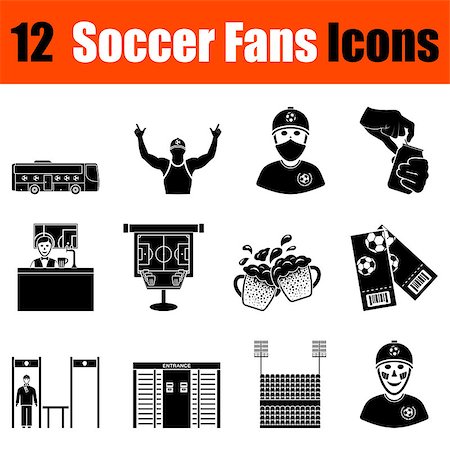 punto de control - Set of twelve soccer fans  black icons. Vector illustration. Foto de stock - Super Valor sin royalties y Suscripción, Código: 400-08614734