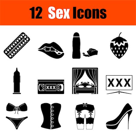 Set of twelve sex bllack icons. Vector illustration. Photographie de stock - Aubaine LD & Abonnement, Code: 400-08614738