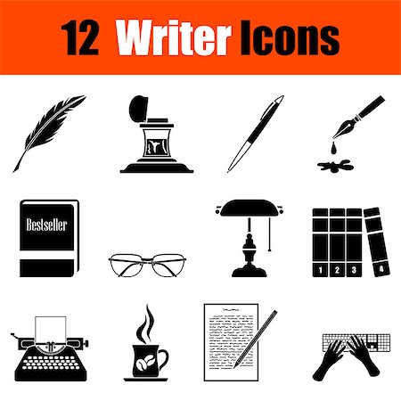 Set of twelve writer black icons. Vector illustration. Stock Photo - Budget Royalty-Free & Subscription, Code: 400-08614748