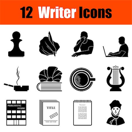 Set of twelve writer black icons. Vector illustration. Stock Photo - Budget Royalty-Free & Subscription, Code: 400-08614749