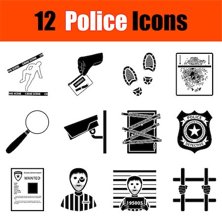 Set of twelve police black icons. Vector illustration. Stock Photo - Budget Royalty-Free & Subscription, Code: 400-08614743