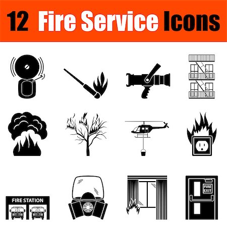 simsearch:400-04379993,k - Set of twelve fire service black icons. Vector illustration. Stock Photo - Budget Royalty-Free & Subscription, Code: 400-08614751