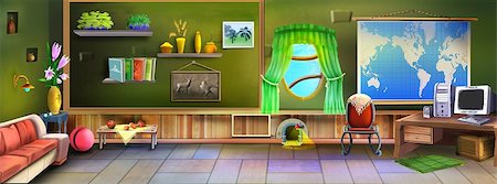 Digital painting of the room interior with sofa, window and many objects. Stock Photo - Budget Royalty-Free & Subscription, Code: 400-08614816