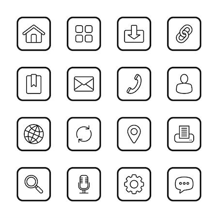 black line web icon set with rounded rectangle frame for web design, user interface (UI), infographic and mobile application (apps) Stock Photo - Budget Royalty-Free & Subscription, Code: 400-08614888