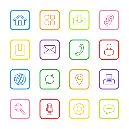 colorful line web icon set with rounded rectangle frame for web design, user interface (UI), infographic and mobile application (apps) Stock Photo - Budget Royalty-Free & Subscription, Code: 400-08614891