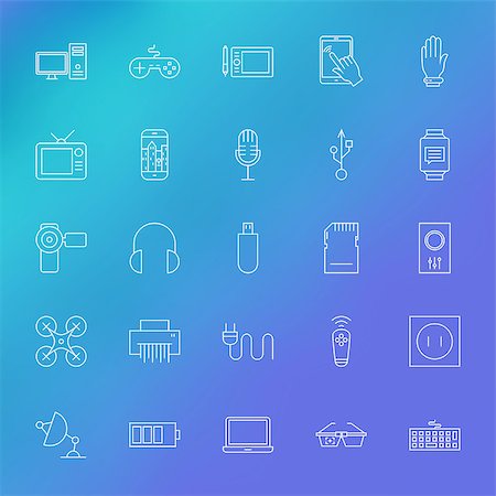 simsearch:400-07221808,k - Electronic Gadgets Line Icons Set over Blurred Background. Vector Set of Modern Thin Outline Technology and Devices Items. Photographie de stock - Aubaine LD & Abonnement, Code: 400-08614901