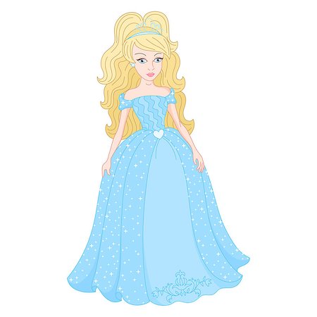 simsearch:400-07415175,k - Illustration of beautiful blonde princess, gentle princess in shine cyan dress with spangles, vector illustration Foto de stock - Royalty-Free Super Valor e Assinatura, Número: 400-08614936