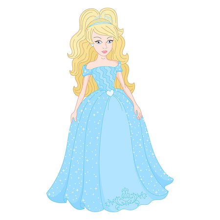 simsearch:400-08617549,k - Illustration of beautiful blonde princess, gentle princess in shine cyan dress with spangles, vector illustration Stockbilder - Microstock & Abonnement, Bildnummer: 400-08614936