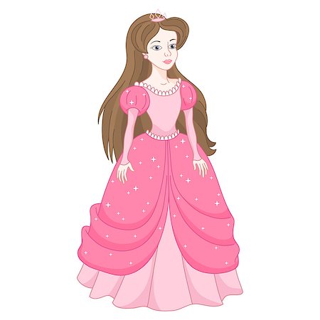 dress for fairy tale character - Illustration of beautiful brunette princess, gentle princess in pink dress with spangles, vector illustration Stock Photo - Budget Royalty-Free & Subscription, Code: 400-08614939