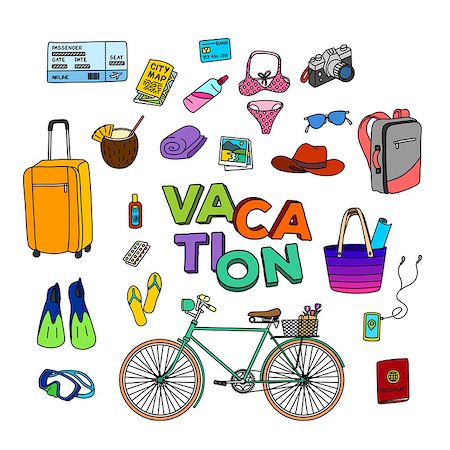 simsearch:400-08613554,k - Hand drawn vacation doodle, various stuff related to vacation Stock Photo - Budget Royalty-Free & Subscription, Code: 400-08614986