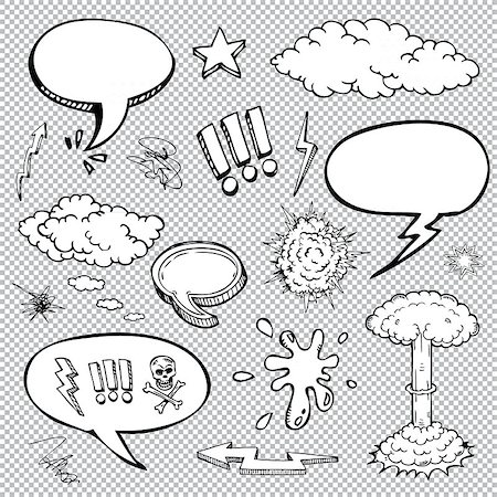 simsearch:400-04722985,k - Vector set of comic bubbles and elements with halftone shadows Fotografie stock - Microstock e Abbonamento, Codice: 400-08615125