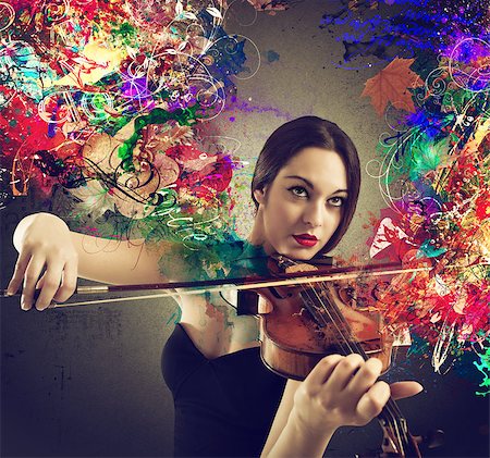 simsearch:400-06329491,k - Girl plays violin with color effects background Stock Photo - Budget Royalty-Free & Subscription, Code: 400-08615327