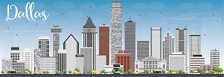 simsearch:400-08336131,k - Dallas Skyline with Gray Buildings and Blue Sky. Vector Illustration. Business Travel and Tourism Concept with Modern Buildings. Image for Presentation Banner Placard and Web Site. Stock Photo - Budget Royalty-Free & Subscription, Code: 400-08615495