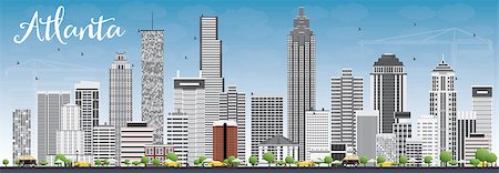 simsearch:400-08336131,k - Atlanta Skyline with Gray Buildings and Blue Sky. Vector Illustration. Business Travel and Tourism Concept with Modern Buildings. Image for Presentation Banner Placard and Web Site. Stock Photo - Budget Royalty-Free & Subscription, Code: 400-08615493