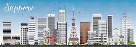 people japan big city - Sapporo Skyline with Gray Buildings and Blue Sky. Vector Illustration. Business and Tourism Concept with Modern Buildings. Image for Presentation, Banner, Placard or Web Site. Stock Photo - Budget Royalty-Free & Subscription, Code: 400-08615507