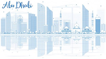 simsearch:400-06521035,k - Outline Abu Dhabi City Skyline with Blue Buildings and Reflections. Vector Illustration. Business Travel and Tourism Concept with Modern Buildings. Image for Presentation, Banner, Placard and Web. Stock Photo - Budget Royalty-Free & Subscription, Code: 400-08615515
