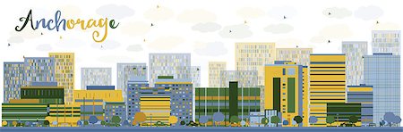 simsearch:400-08893373,k - Abstract Anchorage (Alaska) Skyline with color Buildings. Vector Illustration. Business and tourism concept with place for text. Image for presentation, banner, placard and web site Stockbilder - Microstock & Abonnement, Bildnummer: 400-08615516