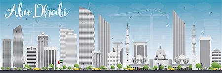simsearch:400-06521035,k - Abu Dhabi City Skyline with Gray Buildings and Blue Sky. Vector Illustration. Business Travel and Tourism Concept with Modern Buildings. Image for Presentation, Banner, Placard and Web Site. Stock Photo - Budget Royalty-Free & Subscription, Code: 400-08615513
