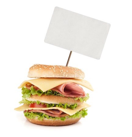 Big appetizing fast food sandwich with blank price tag. Isolated Stock Photo - Budget Royalty-Free & Subscription, Code: 400-08615561