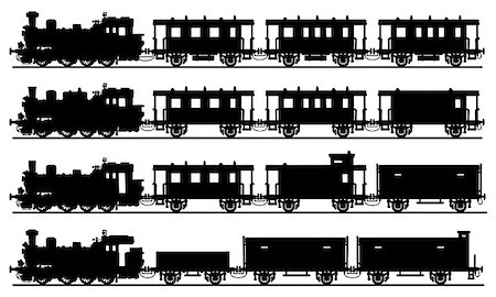 Hand drawing of classic black steam trains silhouettes - any real models Stock Photo - Budget Royalty-Free & Subscription, Code: 400-08615632