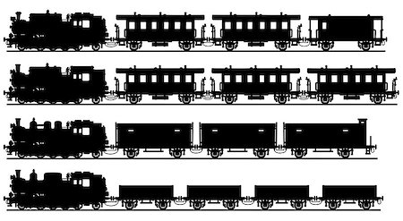 Hand drawing of classic black steam trains silhouettes - any real models Stock Photo - Budget Royalty-Free & Subscription, Code: 400-08615633