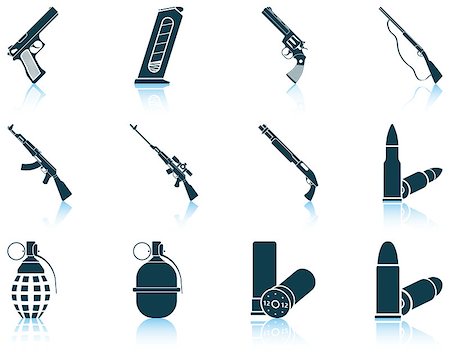 Set of twelve weapon icons with reflections. Vector illustration. Fotografie stock - Microstock e Abbonamento, Codice: 400-08615657