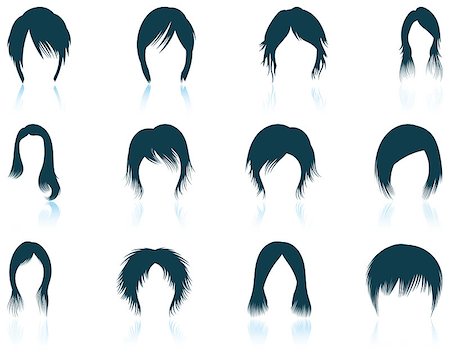 simsearch:400-05946518,k - Set of twelve woman's hairstyles  icons with reflections. Vector illustration. Stockbilder - Microstock & Abonnement, Bildnummer: 400-08615665