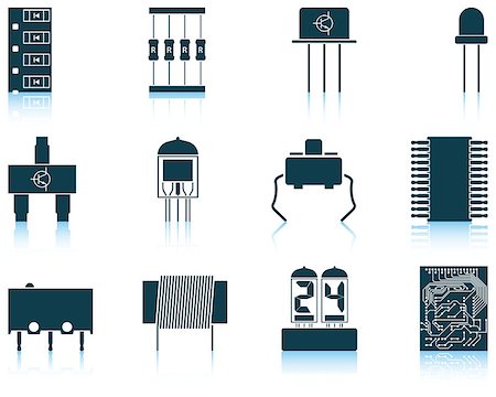 simsearch:400-09120941,k - Set of twelve electronic components icons with reflections. Vector illustration. Stock Photo - Budget Royalty-Free & Subscription, Code: 400-08615661