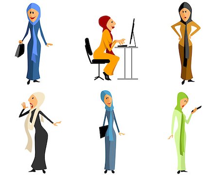 simsearch:400-08785263,k - Vector illustration of a six modern muslim girls Photographie de stock - Aubaine LD & Abonnement, Code: 400-08615749