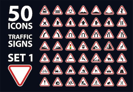 vector collection of traffic warning sign red triangle road set 1 isolated Stock Photo - Budget Royalty-Free & Subscription, Code: 400-08615796