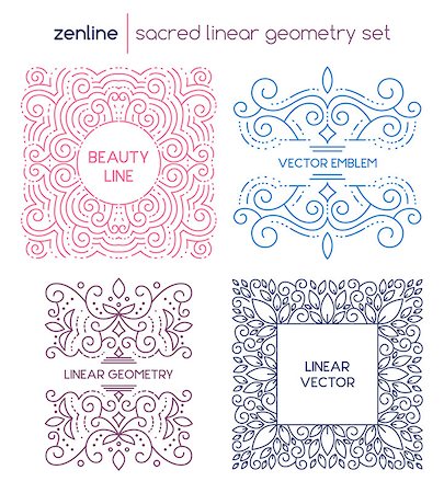 simsearch:400-08189933,k - Vector linear abstract emblem set, thin line design logos and elegant symbols, decorative shapes Fotografie stock - Microstock e Abbonamento, Codice: 400-08615930