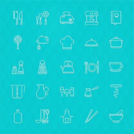 plate knife and fork outline - Kitchenware and Cooking Tools Line Icons Set over Polygonal Background. Vector Set of Modern Thin Outline Kitchen Utensil Items. Stock Photo - Budget Royalty-Free & Subscription, Code: 400-08615976