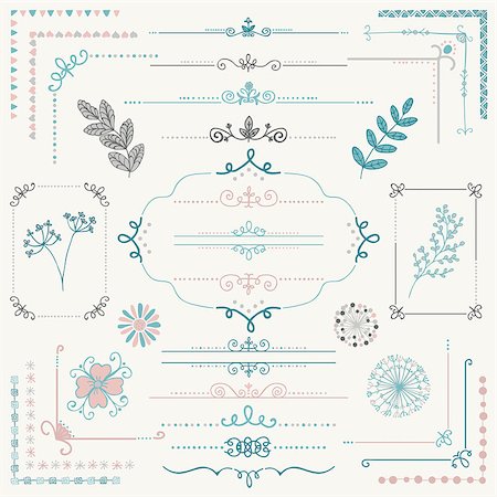 simsearch:400-08755813,k - Decorative Colorful Hand Sketched Rustic Floral Doodle Corners, Branches, Frames, Dividers, Text Frames, Border Lines, Page Calligraphic Design Elements. Hand Drawing Vector Illustration. Stock Photo - Budget Royalty-Free & Subscription, Code: 400-08615991