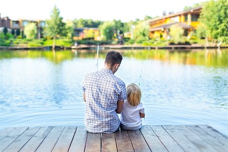 father and son fishing dock lake - Dad and son fishing in summer Stock Photo - Budget Royalty-Free & Subscription, Code: 400-08616075
